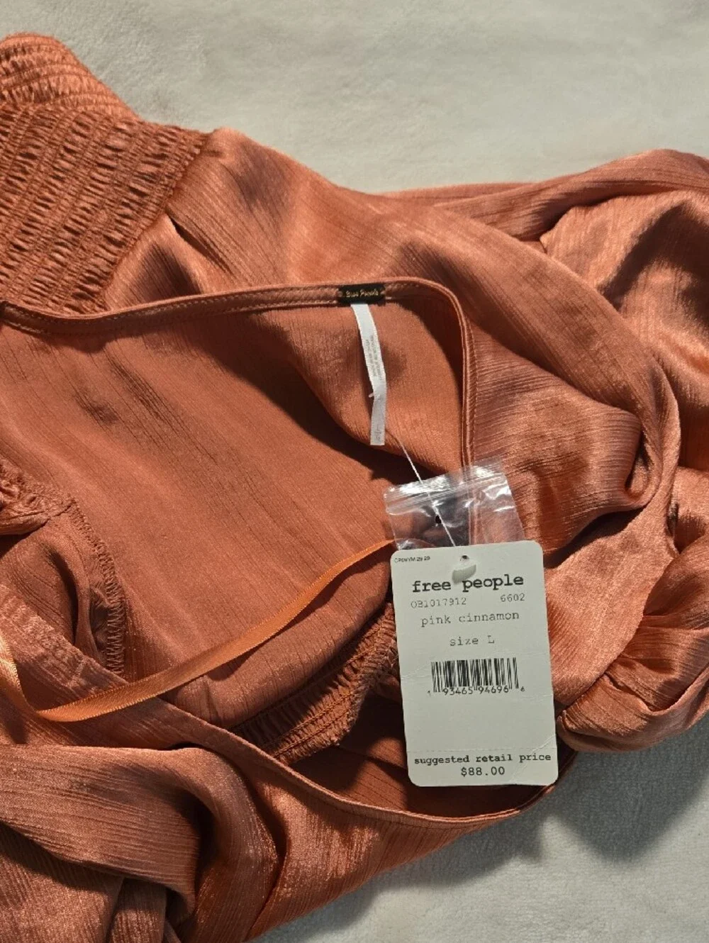 Free People Satin-Like Rust Smocked Crop Top